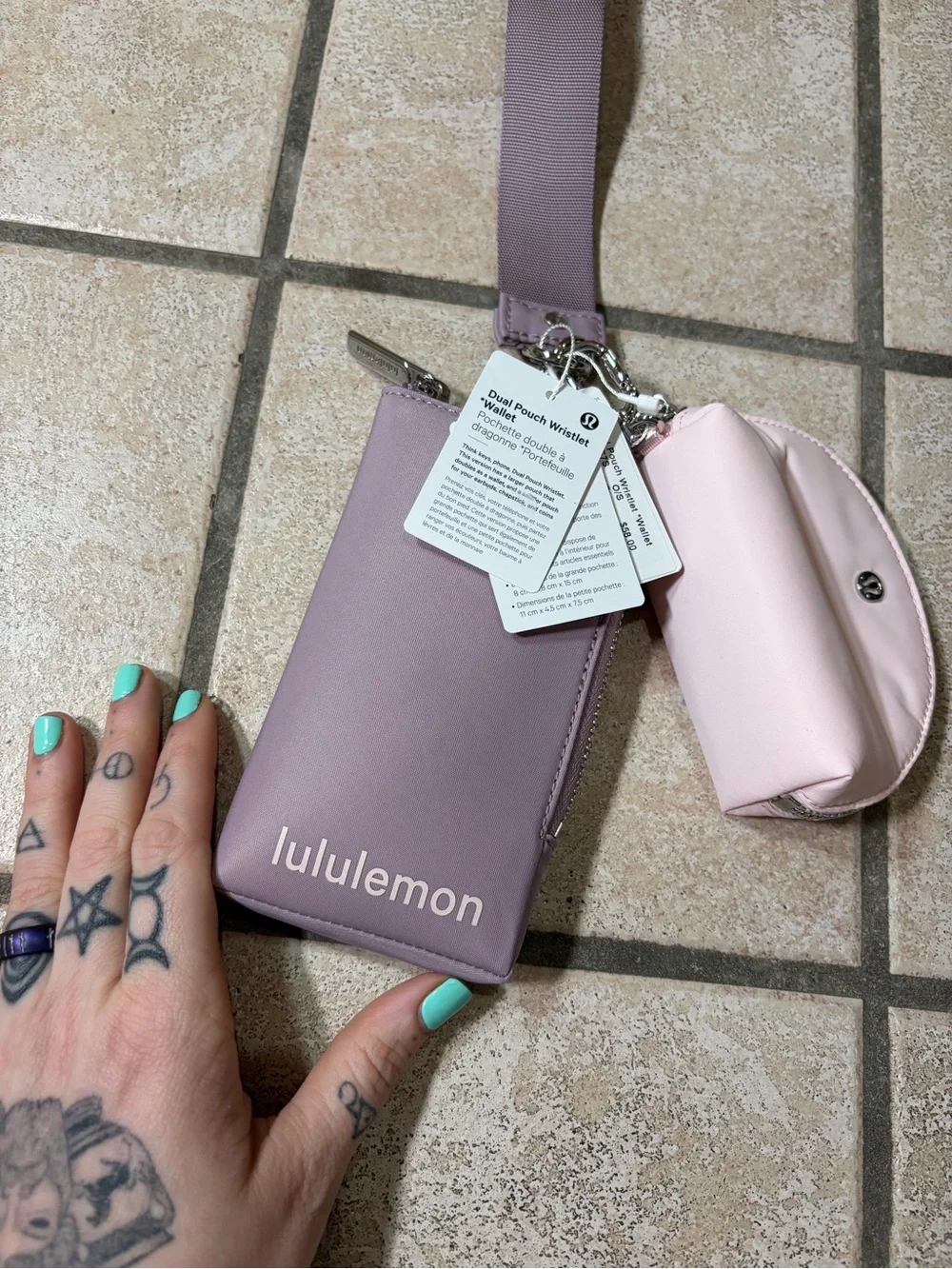 NWT Lululemon Dual Pouch Wristlet *Wallet (Lotus Lavender/Pink Pearl/Silver)
